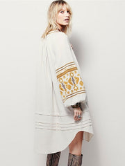 Boho Ethnic Puff Long Sleeve Embroidered Shift Dress