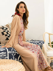 Boho Long Sleeve Scoop Neck Embroidered Maxi Dress