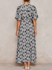 Boho Maxi Dress V Neck Short Sleeves Split Beach Dress