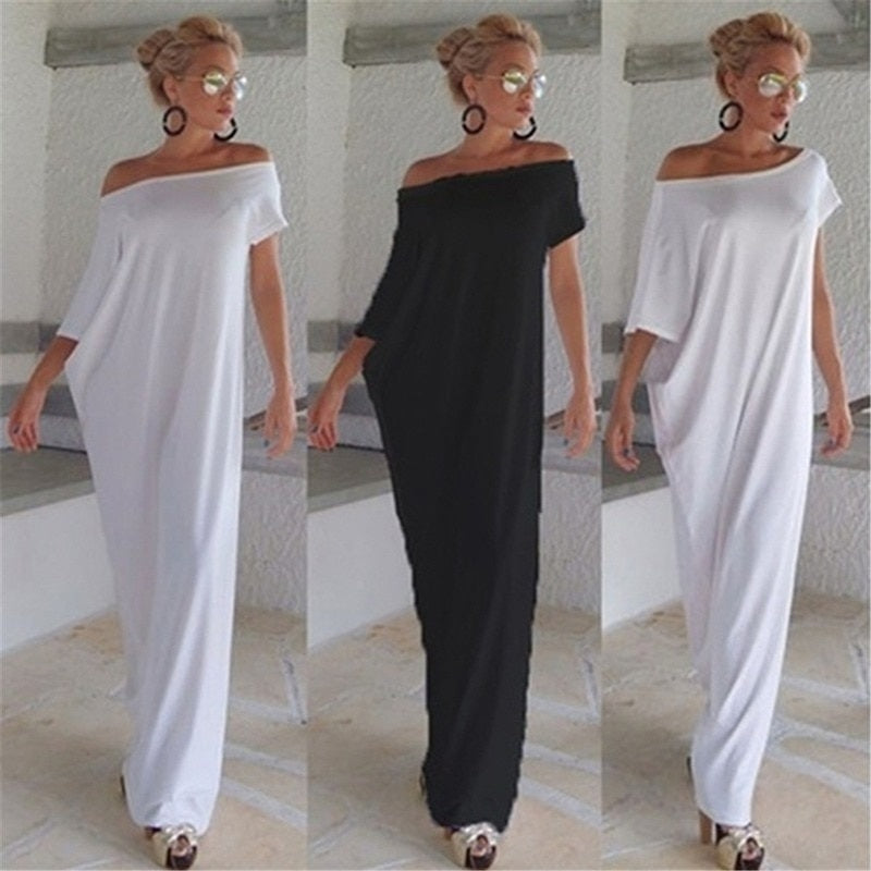 Boho Side Slit Short Sleeve Evening Dress