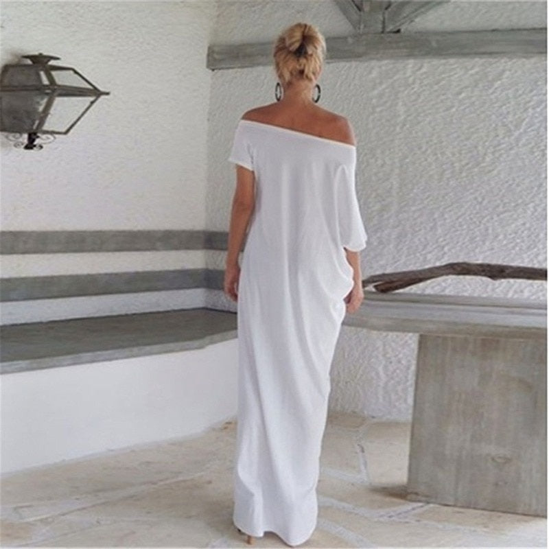 Boho Side Slit Short Sleeve Evening Dress