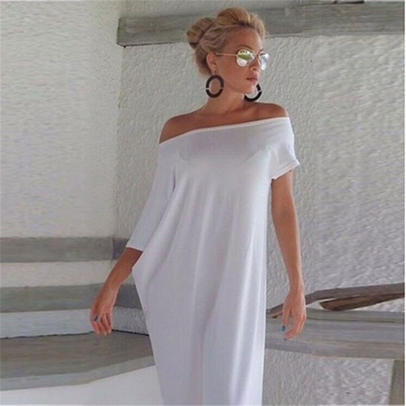 Boho Side Slit Short Sleeve Evening Dress