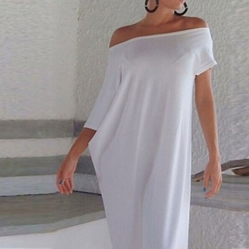 Boho Side Slit Short Sleeve Evening Dress