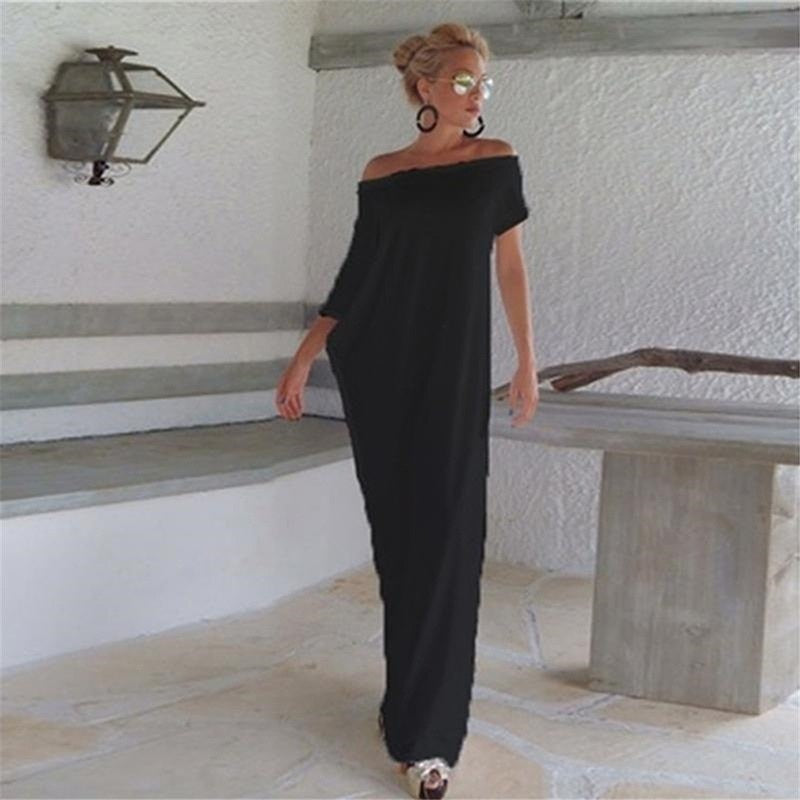 Boho Side Slit Short Sleeve Evening Dress