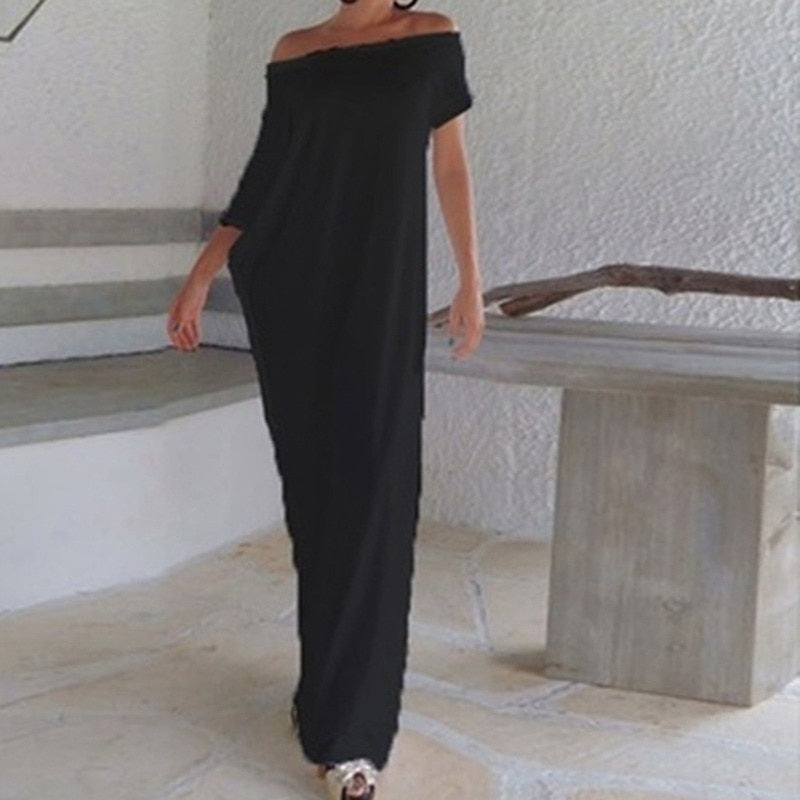 Boho Side Slit Short Sleeve Evening Dress