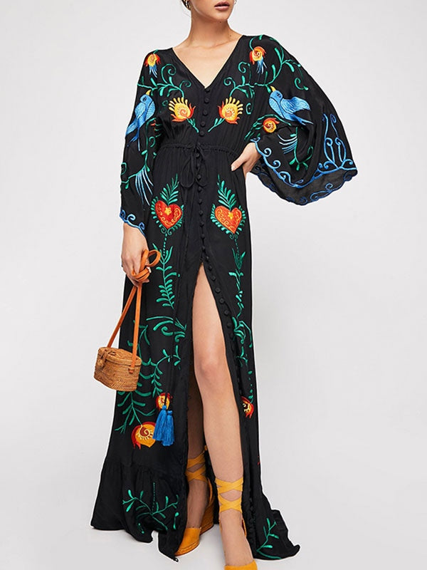 Boho Split Embroidered Sleeves Beach Dresses