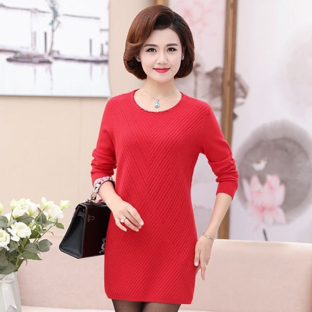 Bottoming Shirt Long Sleeved Sweater Mid Length dress.