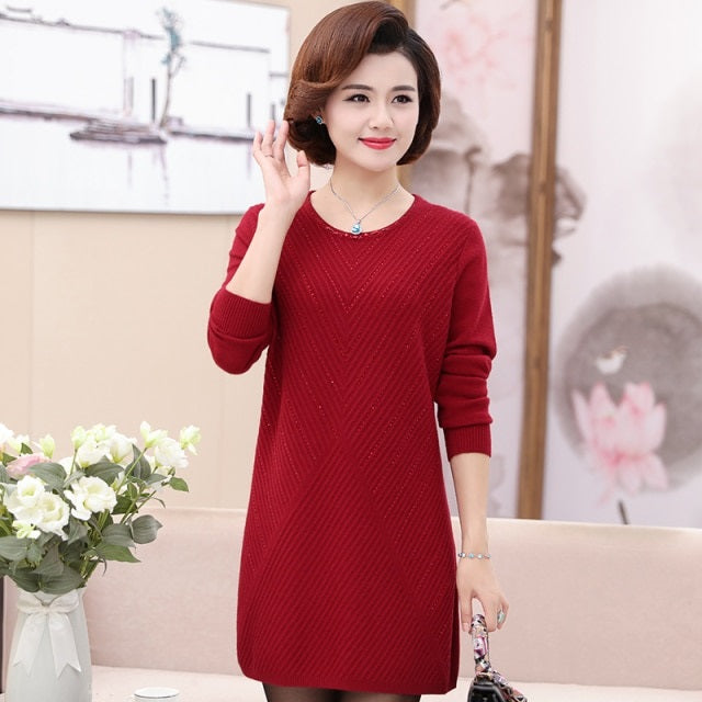 Bottoming Shirt Long Sleeved Sweater Mid Length dress.