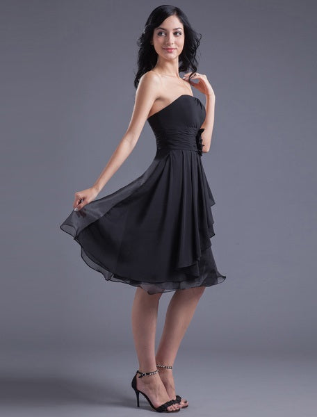 Bridesmaid Dress Strapless Backless Flowers Chiffon Dress