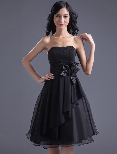 Bridesmaid Dress Strapless Backless Flowers Chiffon Dress