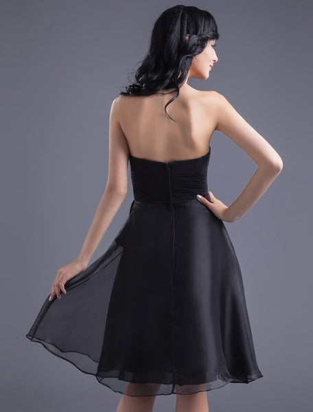 Bridesmaid Dress Strapless Backless Flowers Chiffon Dress