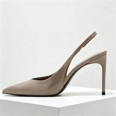 Brown Satin Slingback Pumps Pointed Toe Stiletto High Heel