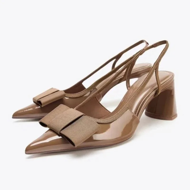 Burgundy Patent Leather Designer Pumps Pointed Toe Chunky High Heel