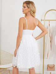 Butterfly Appliques Mesh Backless Adjustable Strap Dress