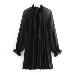 Ruffled Butterfly Long Sleeve Pleated Mini Dress