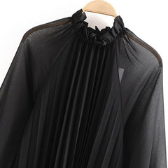 Ruffled Butterfly Long Sleeve Pleated Mini Dress
