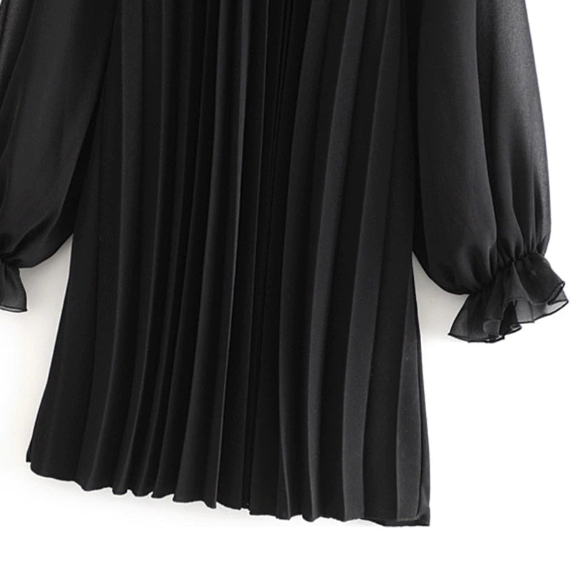 Ruffled Butterfly Long Sleeve Pleated Mini Dress