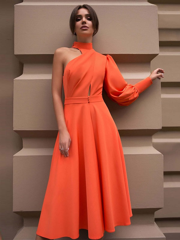 Buttons Polyester Long Sleeves Midi Dress