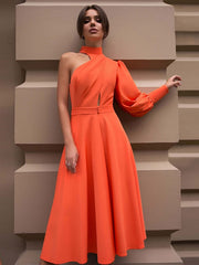 Buttons Polyester Long Sleeves Midi Dress