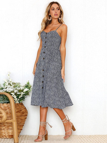 Cami Frou Straps Neck Grommets Polka Dot Polyester Beach Dress