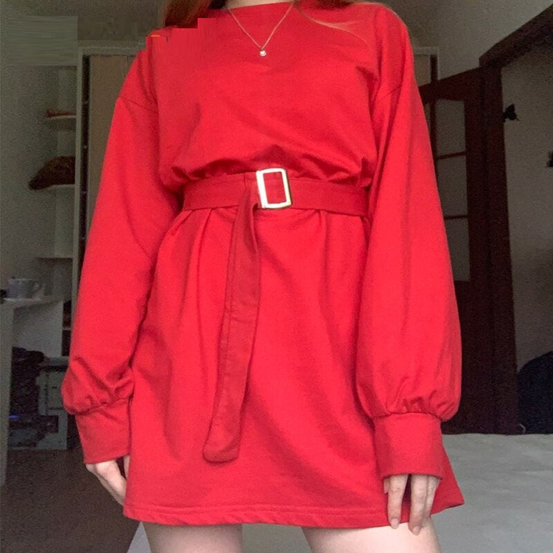 Casual A-line Dress Loose Lantern Sleeve Dress
