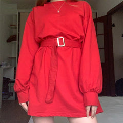Casual A-line Dress Loose Lantern Sleeve Dress