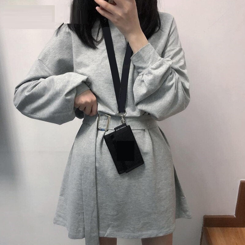 Casual A-line Dress Loose Lantern Sleeve Dress