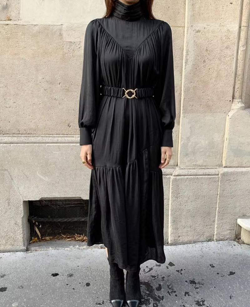 Elegant Turtleneck Long Sleeve A-line Loose Midi Dress