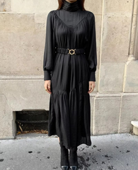Elegant Turtleneck Long Sleeve A-line Loose Midi Dress
