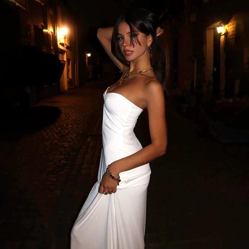 Casual Ankle-Length Off Shoulder Strapless Cut Out Bodycon Maxi Dress