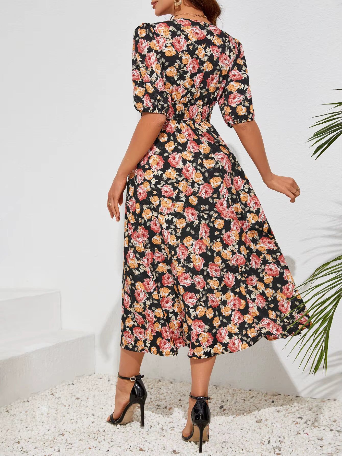 Bohemian Asymmetrical Pullover V-Neck Beach Style Geometric Design Sundress