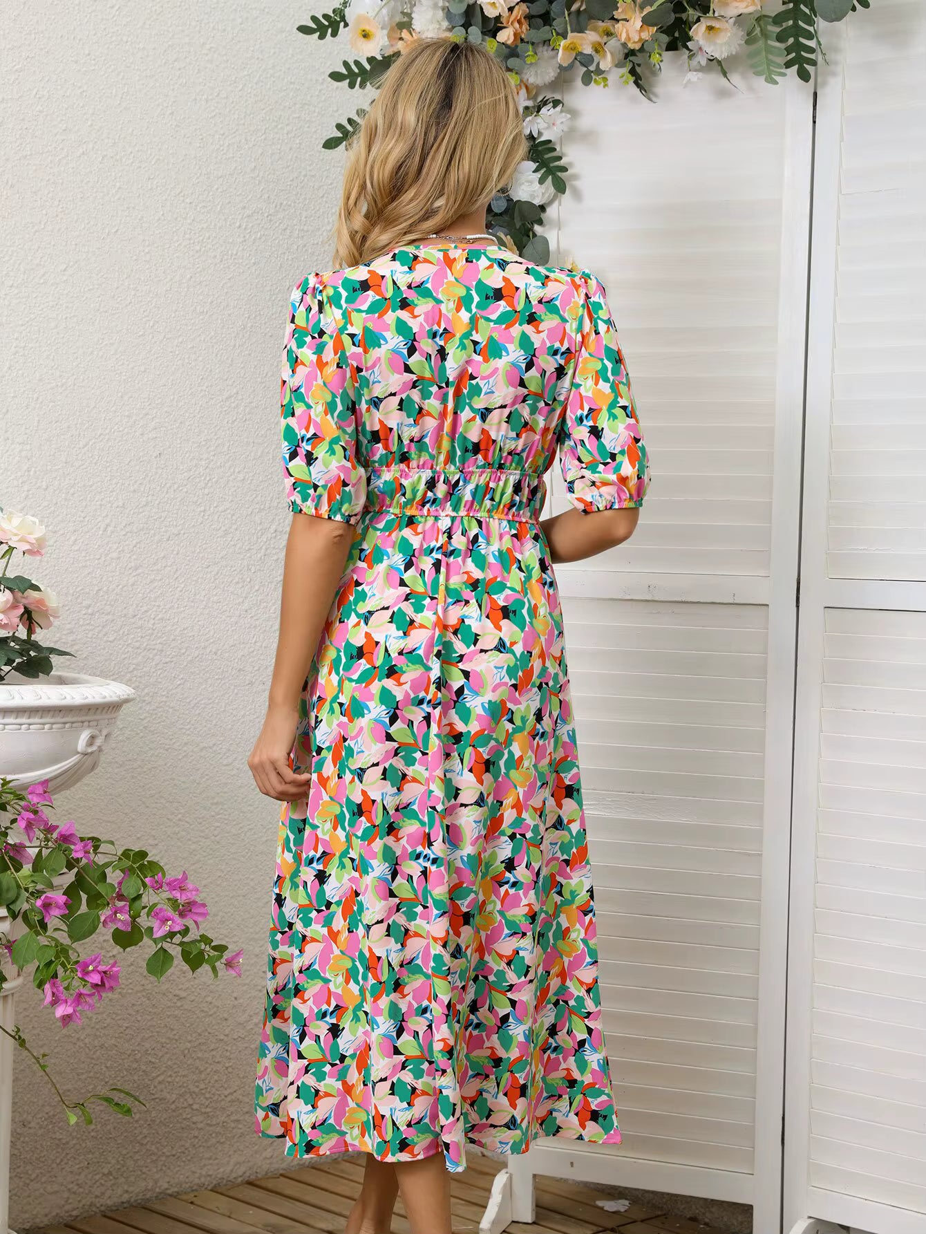 Casual Asymmetrical Pullover V-Neck Beach Style Printed Design Sundress