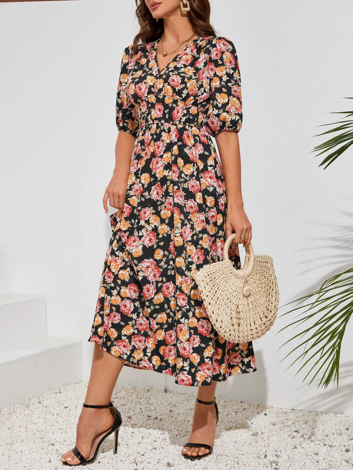 Bohemian Asymmetrical Pullover V-Neck Beach Style Geometric Design Sundress