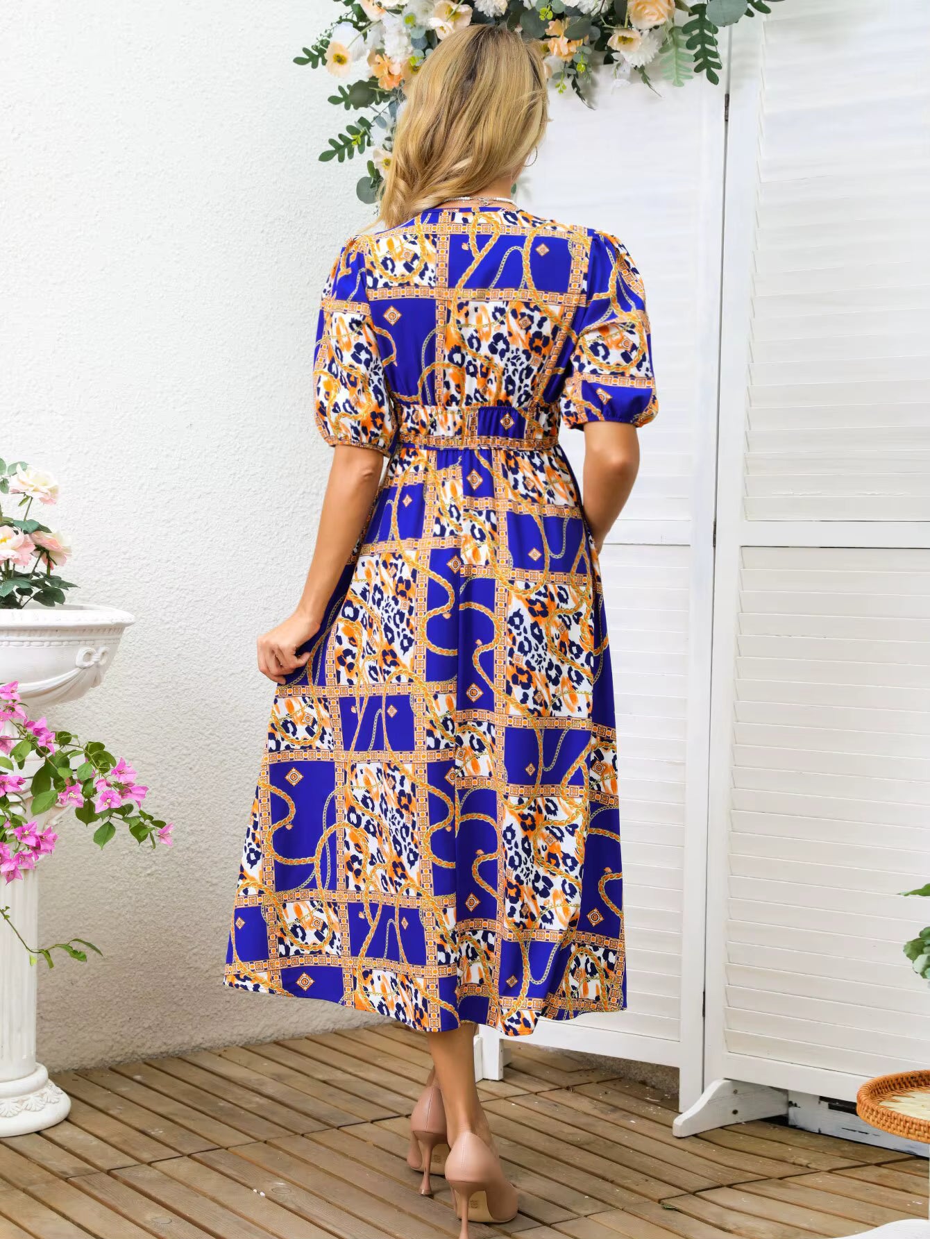 Bohemian Asymmetrical Pullover V-Neck Beach Style Geometric Design Sundress