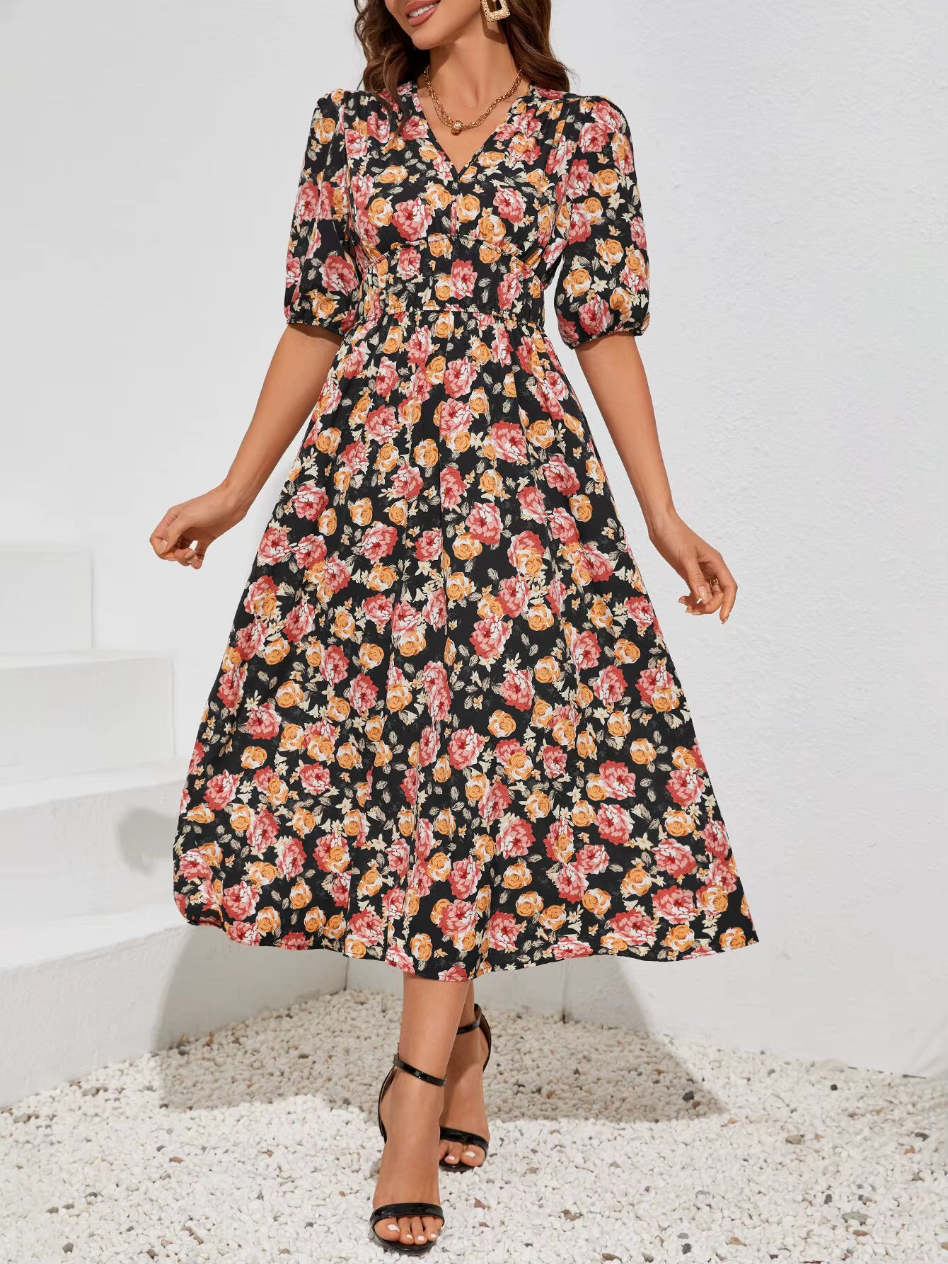 Bohemian Asymmetrical Pullover V-Neck Beach Style Geometric Design Sundress