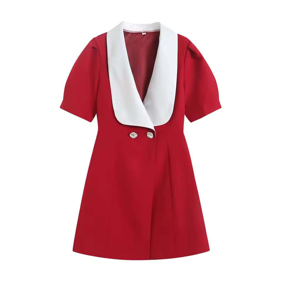 Casual Back Hollow Bow Decoration Bubble Sleeves Small Fragrance Suit Blazer Dress