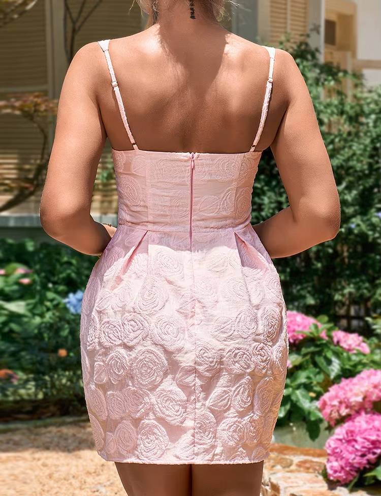 Casual Backless Double Layer Sleeveless Adjustable Straps Jacquard Mini Dress