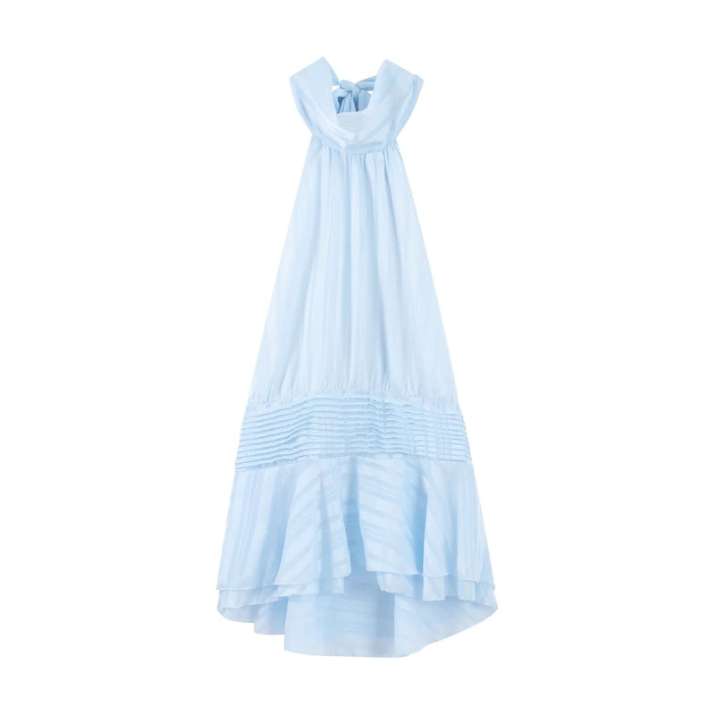 Casual Backless Lace Up Halter Ruffle Sleeveless Mini Dress