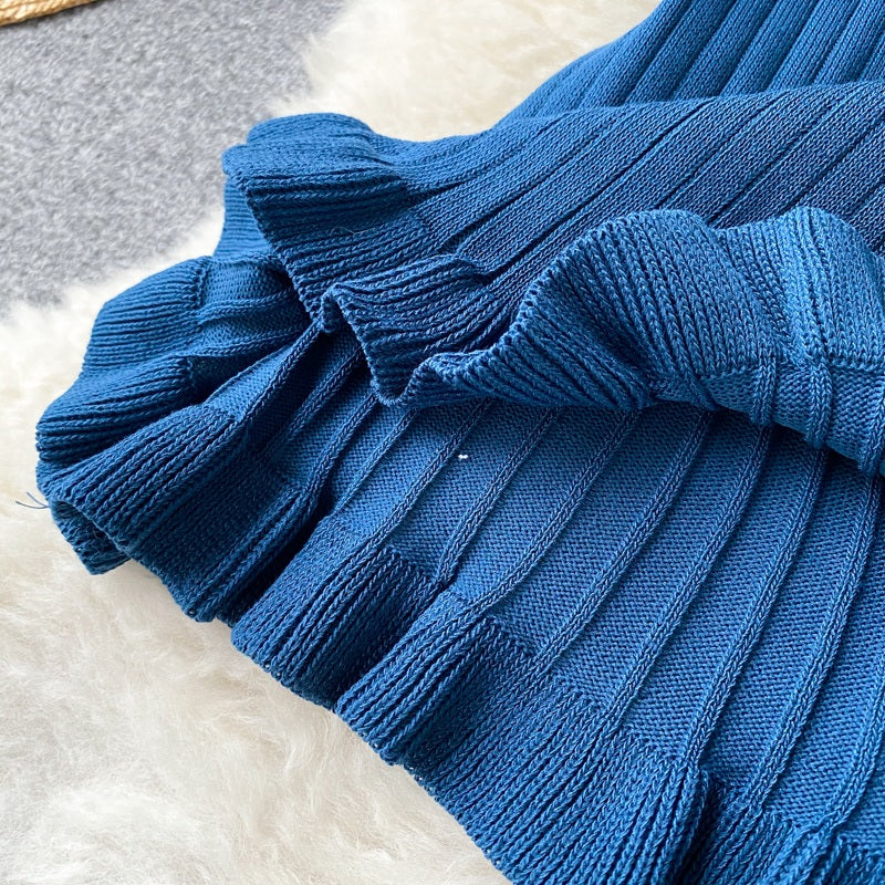 Casual Backless Long Sleeve Bow Hollow Knitted Warm Elastic Sweater Dress