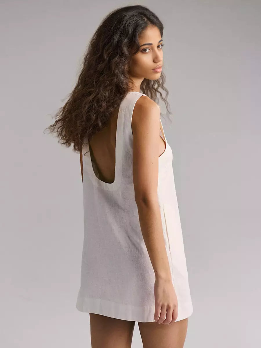 Casual Backless Simple Lines Sleeveless Mini Shift Dress