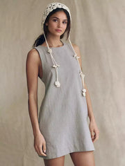 Casual Backless Simple Lines Sleeveless Mini Shift Dress