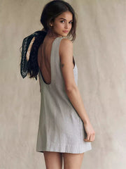 Casual Backless Simple Lines Sleeveless Mini Shift Dress