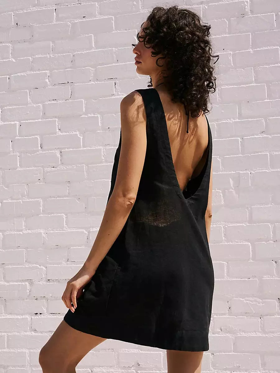 Casual Backless Simple Lines Sleeveless Mini Shift Dress