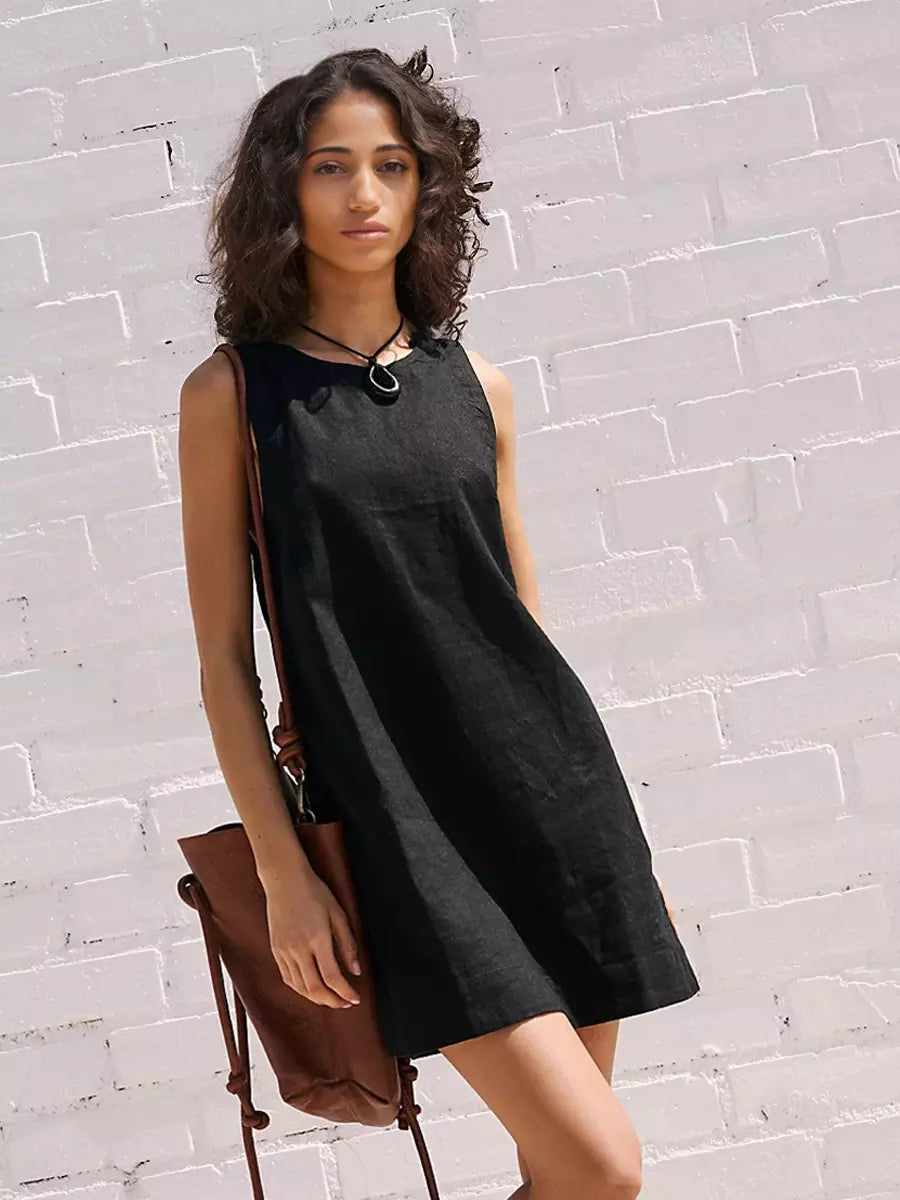 Casual Backless Simple Lines Sleeveless Mini Shift Dress