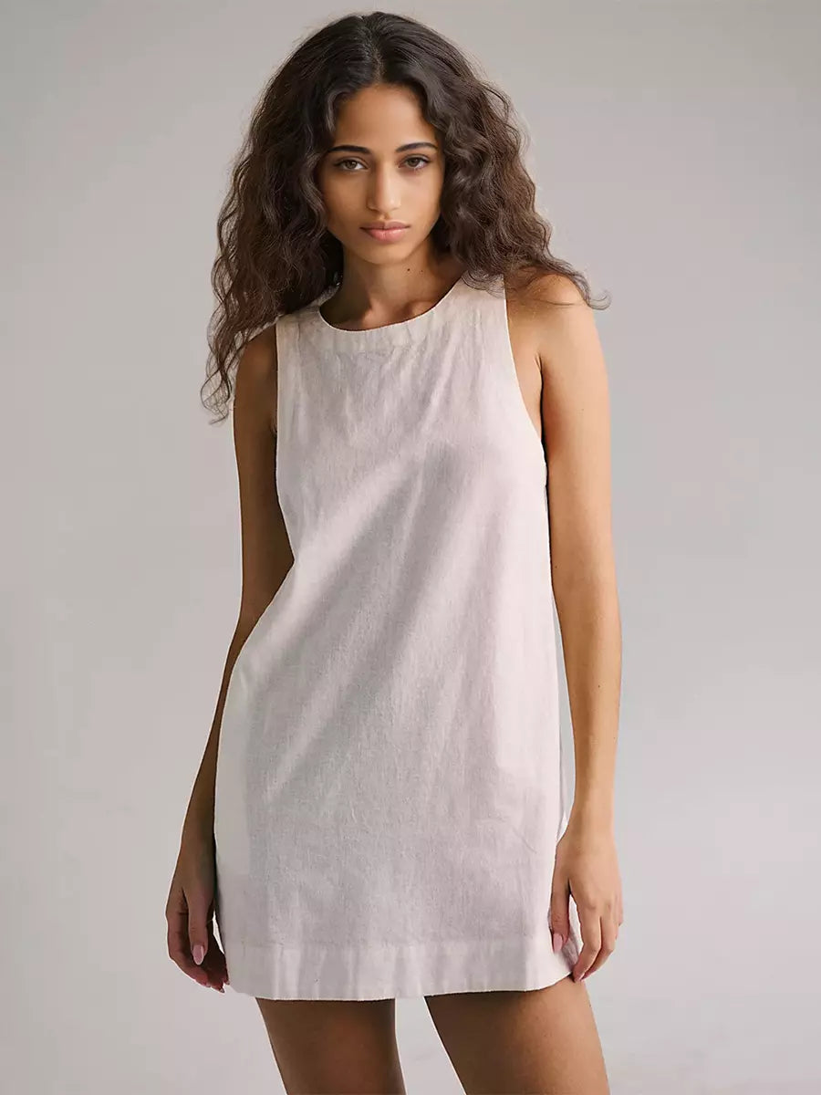 Casual Backless Simple Lines Sleeveless Mini Shift Dress