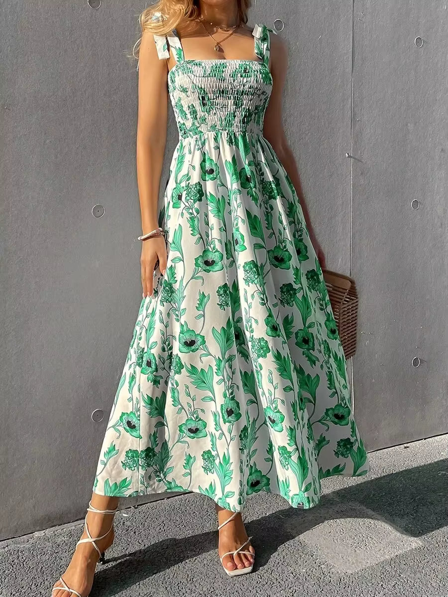 Casual Backless Sleeveless Bandage Beach Sundress Floral Long Maxi Dress