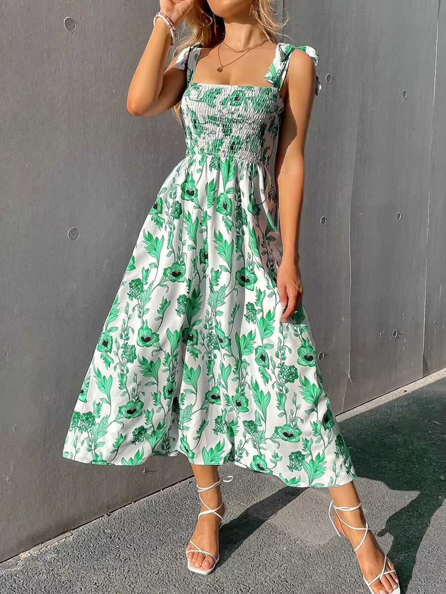 Casual Backless Sleeveless Bandage Beach Sundress Floral Long Maxi Dress
