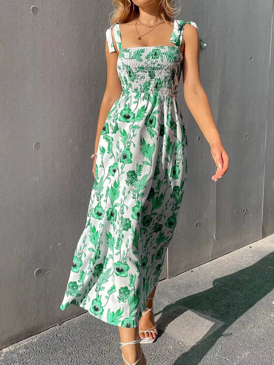 Casual Backless Sleeveless Bandage Beach Sundress Floral Long Maxi Dress