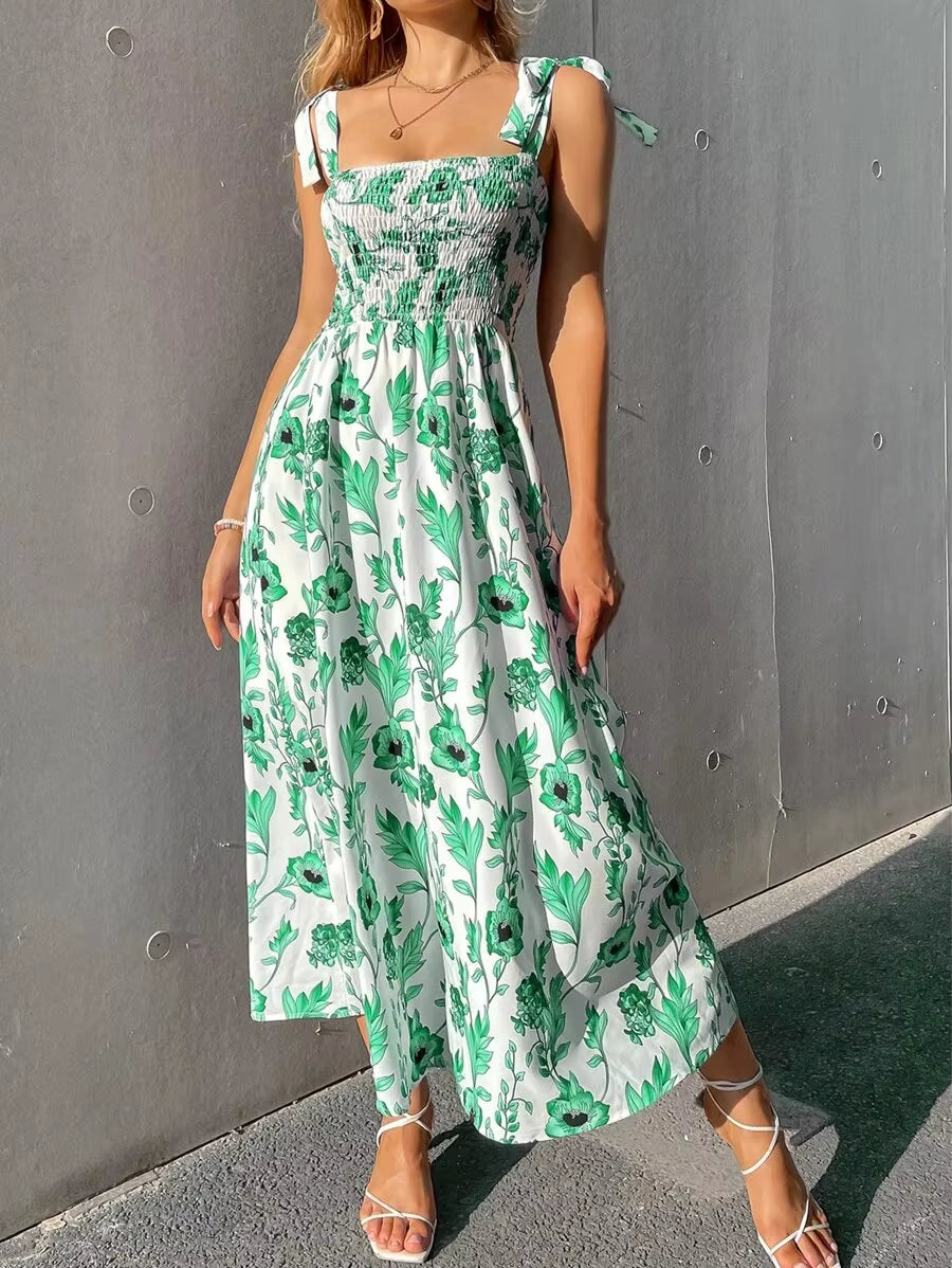 Casual Backless Sleeveless Bandage Beach Sundress Floral Long Maxi Dress