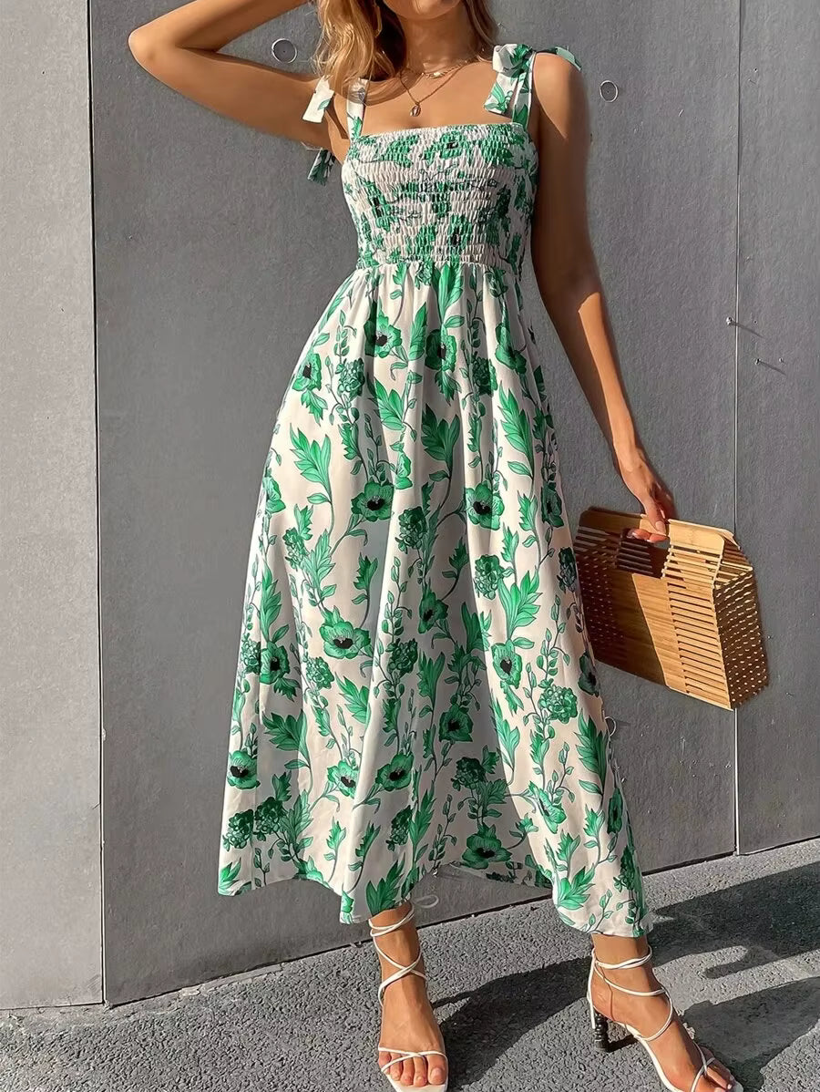 Casual Backless Sleeveless Bandage Beach Sundress Floral Long Maxi Dress